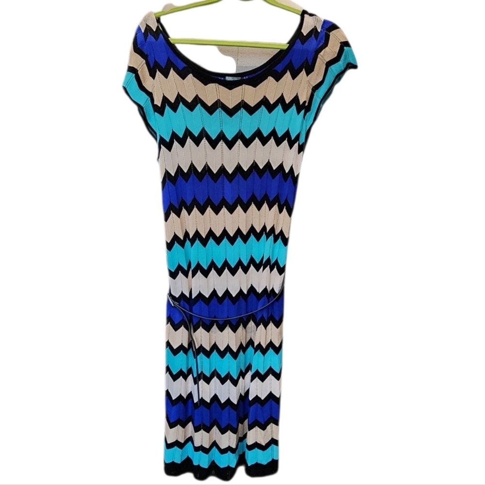 Gabby Skye Chevron Patterned Blue and Black Dress